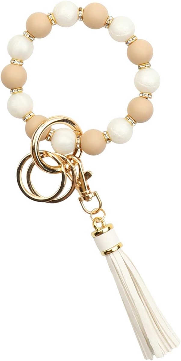 Siliconen kralen sleutelhanger armband voor vrouwen, trendy en kleurrijk, perfect voor sleutels en accessoires
