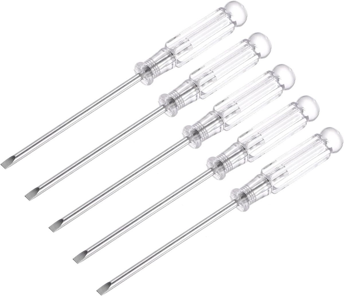 Mini Platte Schroevendraaier 3mm - 120mm Lengte voor Kleine Apparaten Reparatie - Set van 5 Stuks met Ergonomische Grip en Duurzaam Ontwerp
