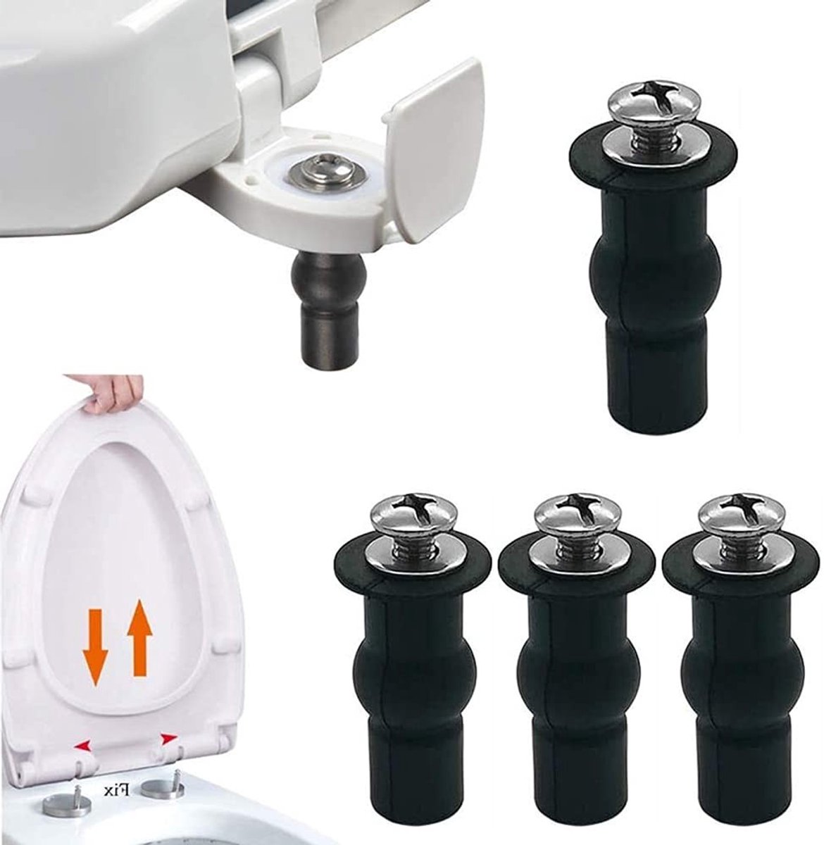 RVS Scharnieren voor Toiletzitting - 2 Paar, Inclusief Bevestigingsschroeven en Antislip Kit, Geschikt als Reserveonderdeel voor Toiletten