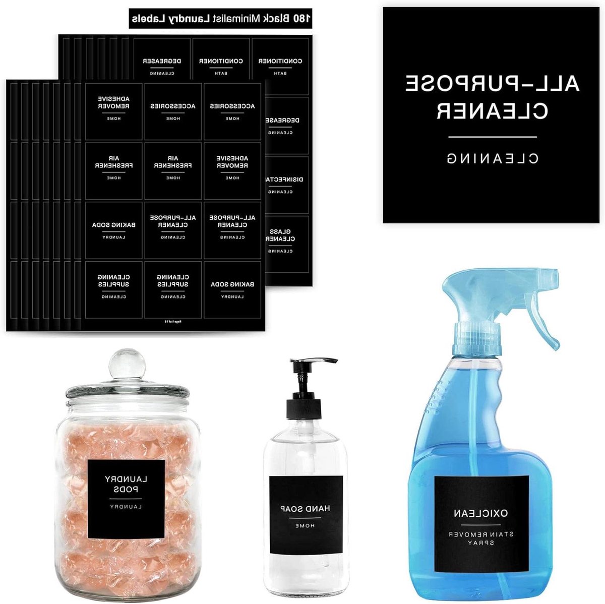 Wastabletten Zwarte Etiketten - Labels Potten Containers - Huishoudelijke Organisatie - Minimalistische Stijl - 2.5 x 2.5 Inch - Zwart