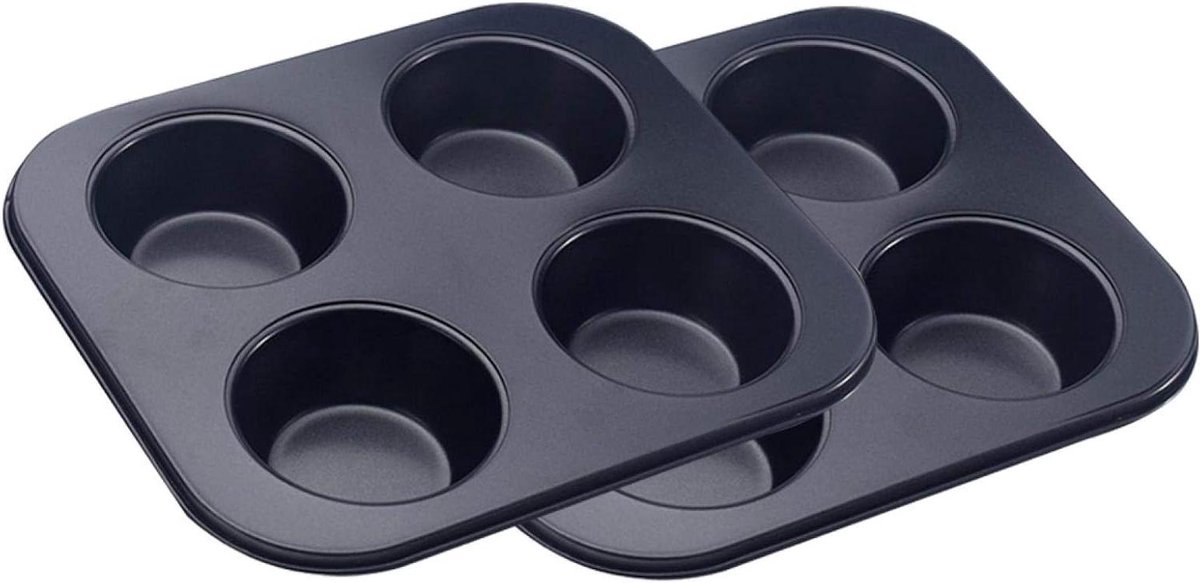Muffin Bakvorm - Cupcake Pan - Thuis Bakken - Antiaanbaklaag - 4 Gaten - Zwart