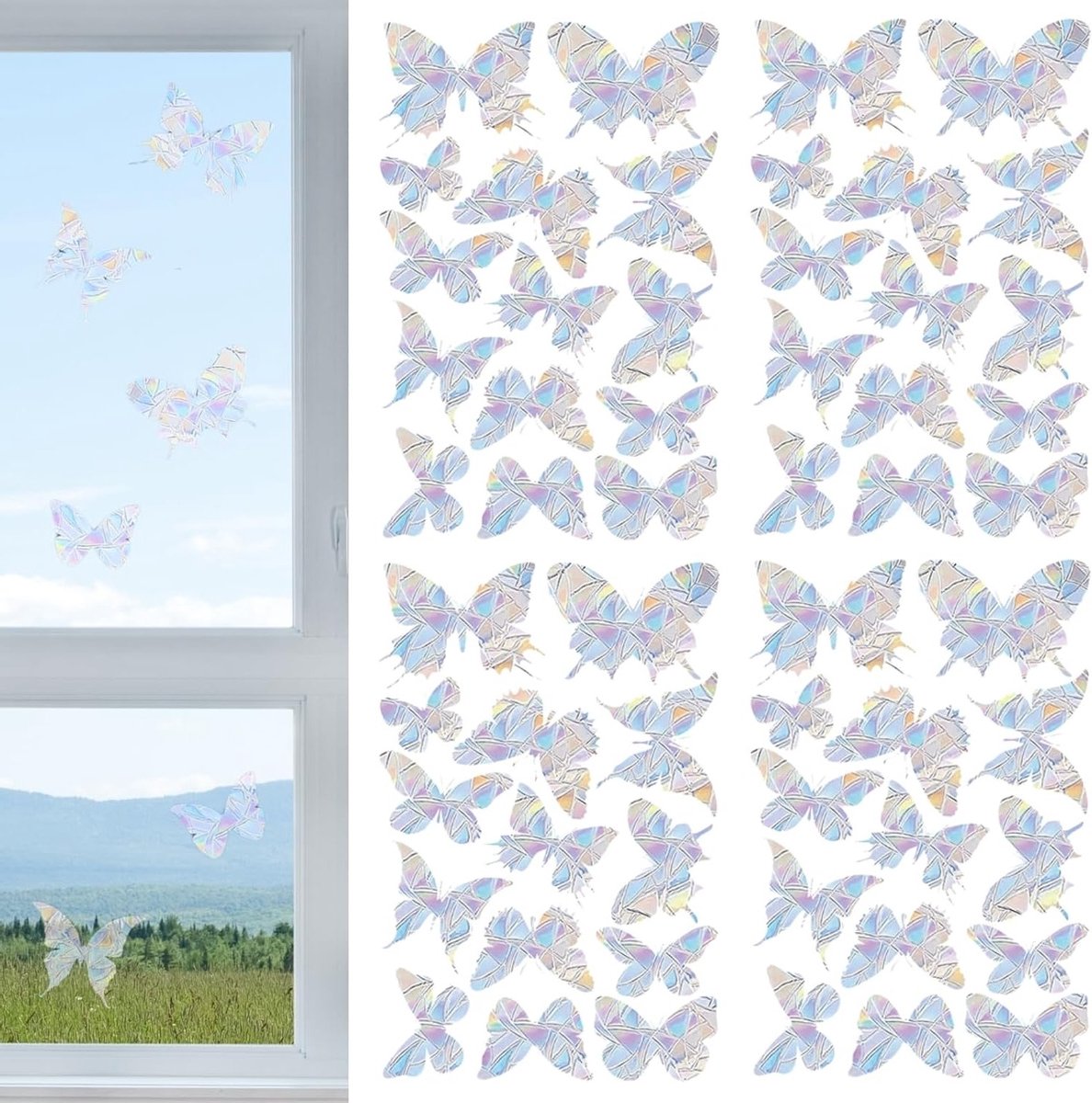 Set van 56 Raamstickers tegen Botsingen - Zelfklevende Vlinder en Vogelafschrikker - Decoratieve Regenboog Raamdecoratie voor Ramen en Deuren