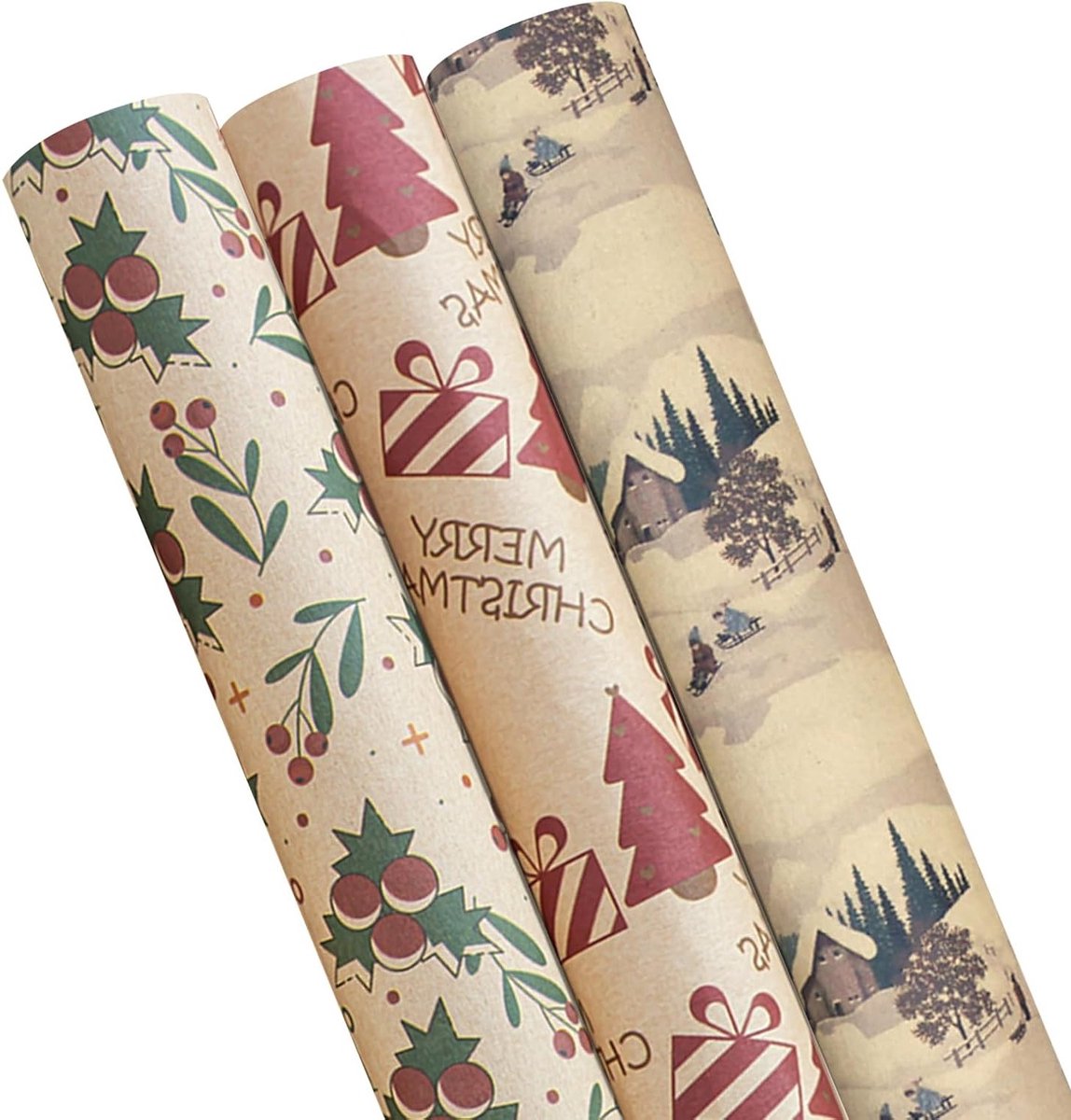 Nostalgisch en Duurzaam Kraft Cadeaupapier voor Kerst - Perfect voor Verpakking van Geschenken en Decoratie