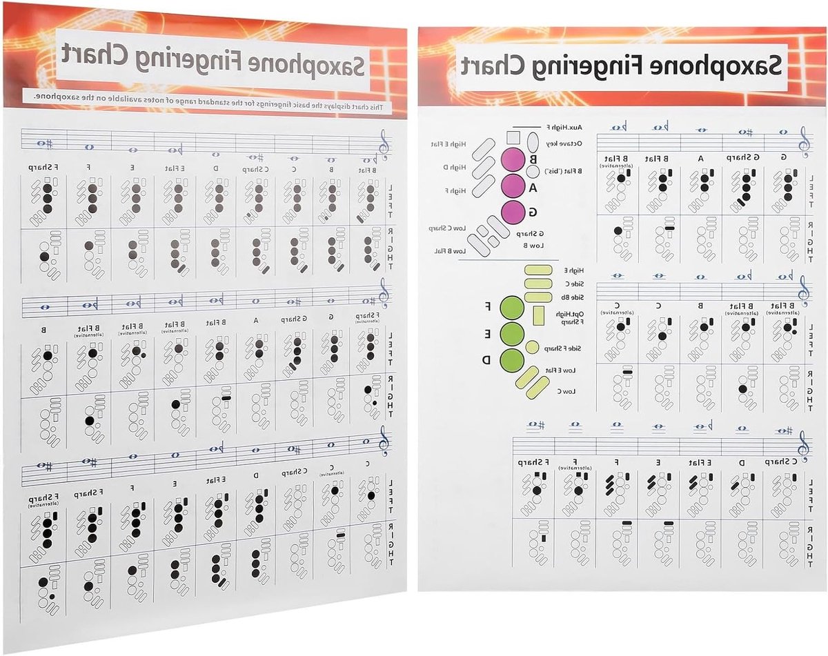 Alto Saxo Vingerings Tabel Poster - Basisgids voor Oefeningen en Notenbereik, Handzaam en Duidelijk