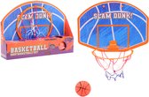 Een blauwe basketbalring met 'Slam Dunk!' tekst en een oranje bal, inclusief verpakking.