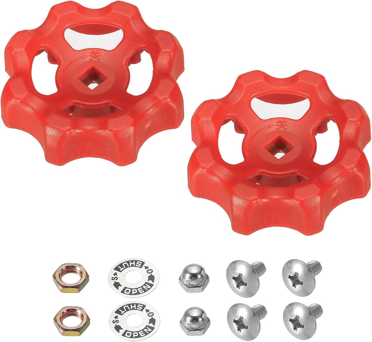 Outdoor Faucet Handle - Square Stem Hole 6x6mm - ABS Round Wheel Faucet Handles Replacement - Water Spigot Handle met Schroeven en Spacer - Rood - 2Pcs