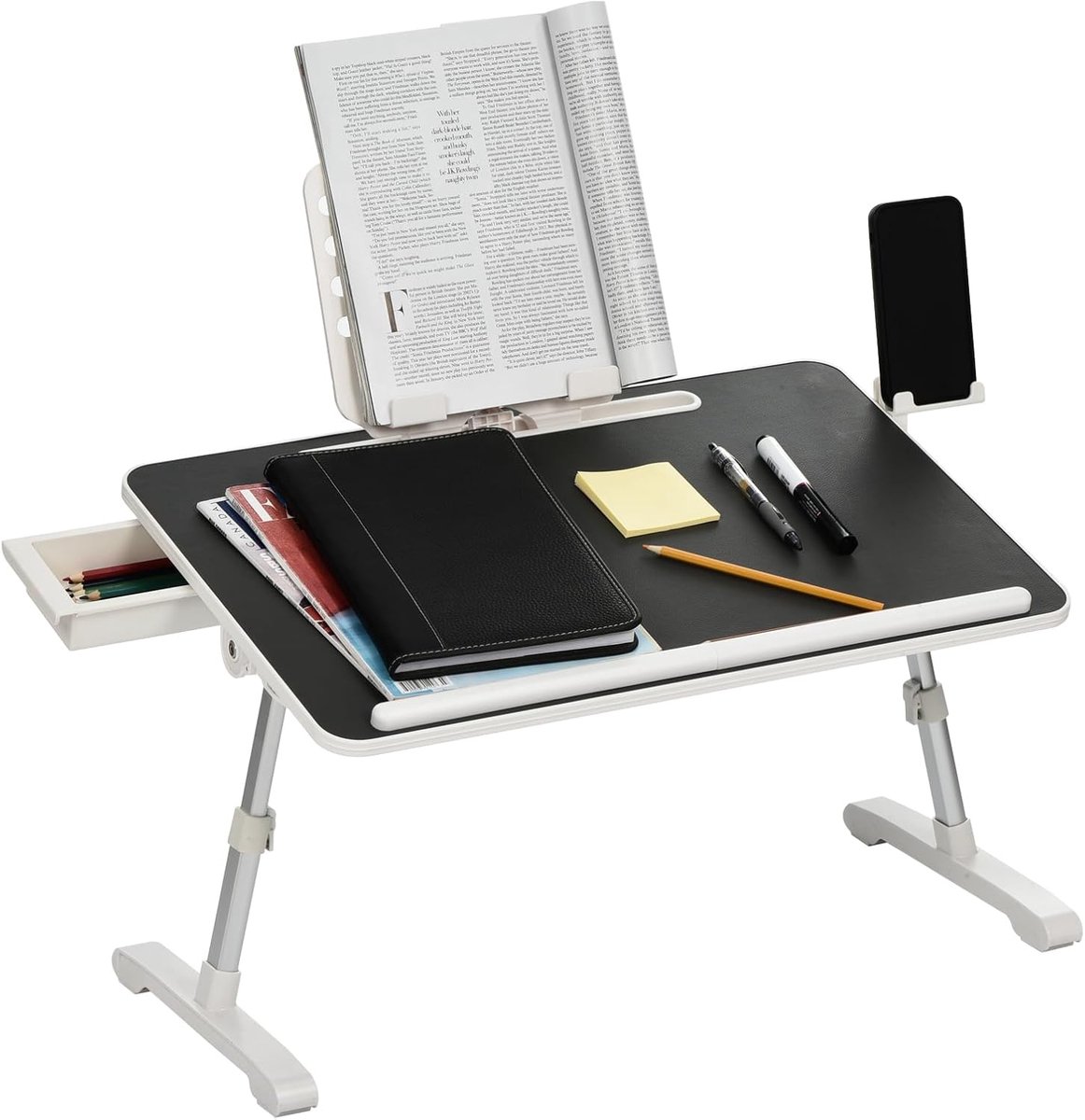 Laptop Bed Drawer Tafel - 22x14.5cm - Vouwbare Bureau met Lade - Verstelbare Bed Bureau voor Laptop Werken - Eten - Schrijven - Gametafels - Tekenactiviteiten - Grijs