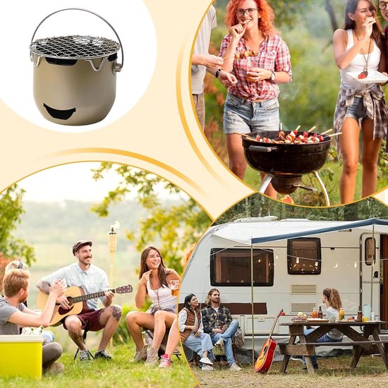 Draagbare houtskoolgrill - 15*12 cm - Mini houtskoolgrill - Draagbare houtskoolgrill voor buiten - Kleine buitengrill - Kleine grill voor buiten koken - Geschikt voor kamperen, barbecueën in de achtertuin, barbecueën in de camper en picknicks - Groen — afbeelding 3