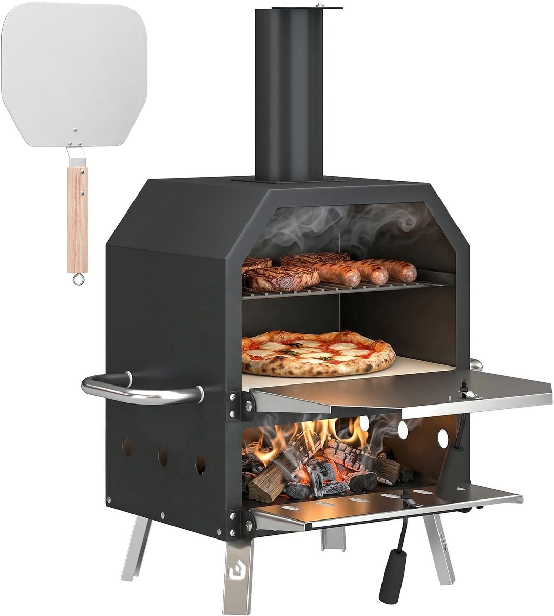 Outsunny pizzaoven - metaal/roestvrij staal - 55,5x47x66 cm - zwart