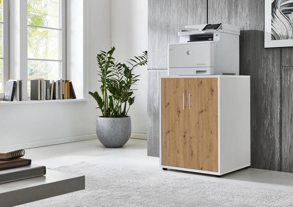 Printerkast Kantoor - Bureaukast Ladeblok - Bureau Organisatie - 18 Kleurcombinaties - 74 cm Hoog - Wit/Eiken