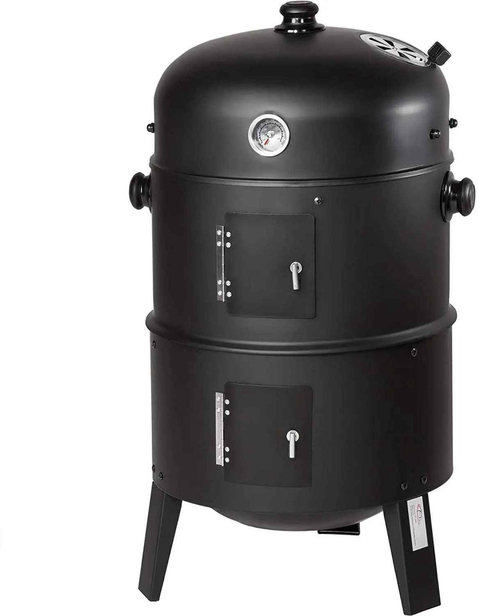 Casa Living Houtskool Barbecue - Veelzijdige BBQ met Roker, Grill en Thermometer - Perfect Voor Buiten Koken - 3 in 1 - Zwart