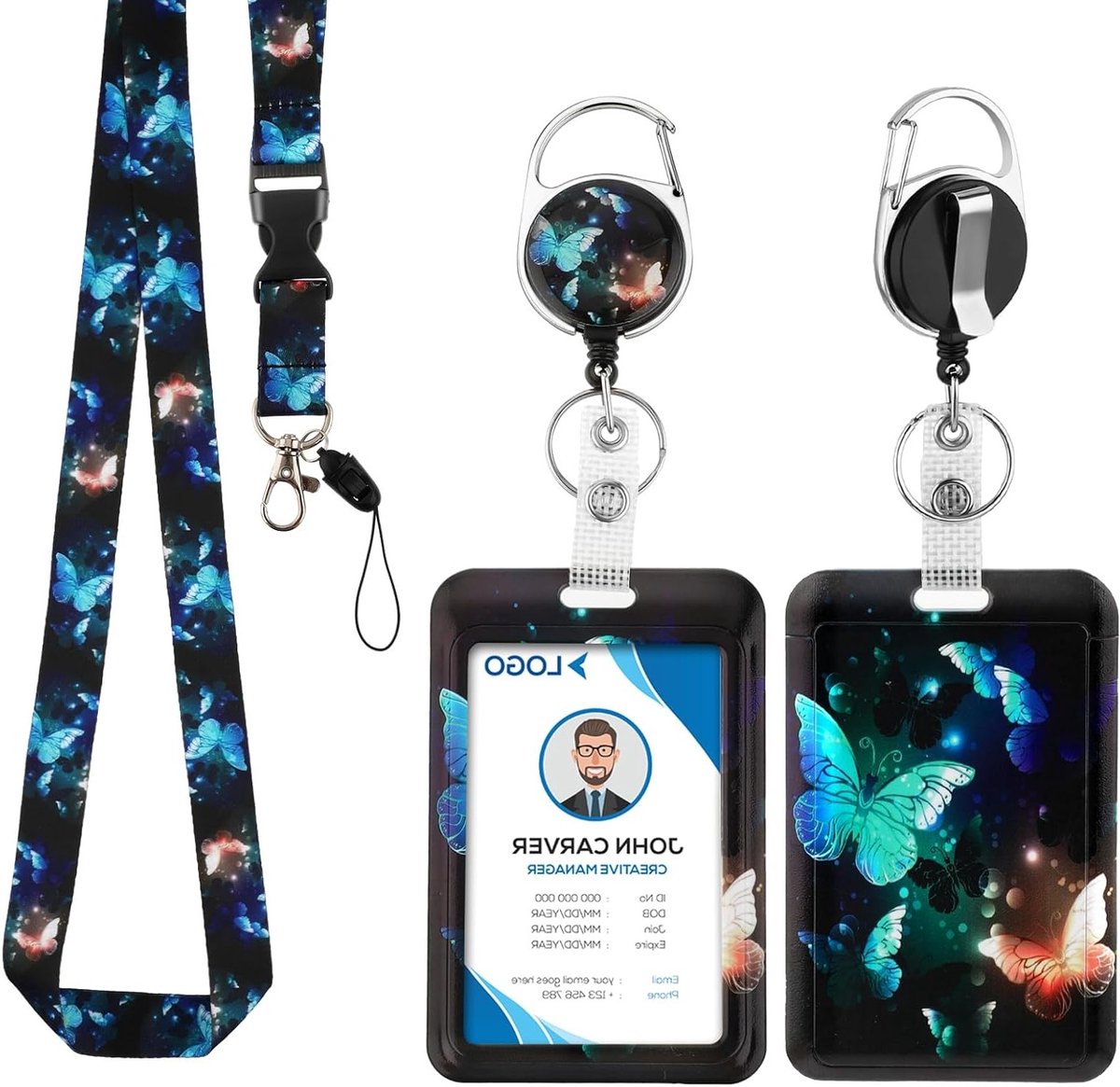 Lanyards met ID Badge Houder, Retractable Badge Reel met Draaibare Broekclip en Afneembare Halsband voor Onderwijs, Werk en Kinderen