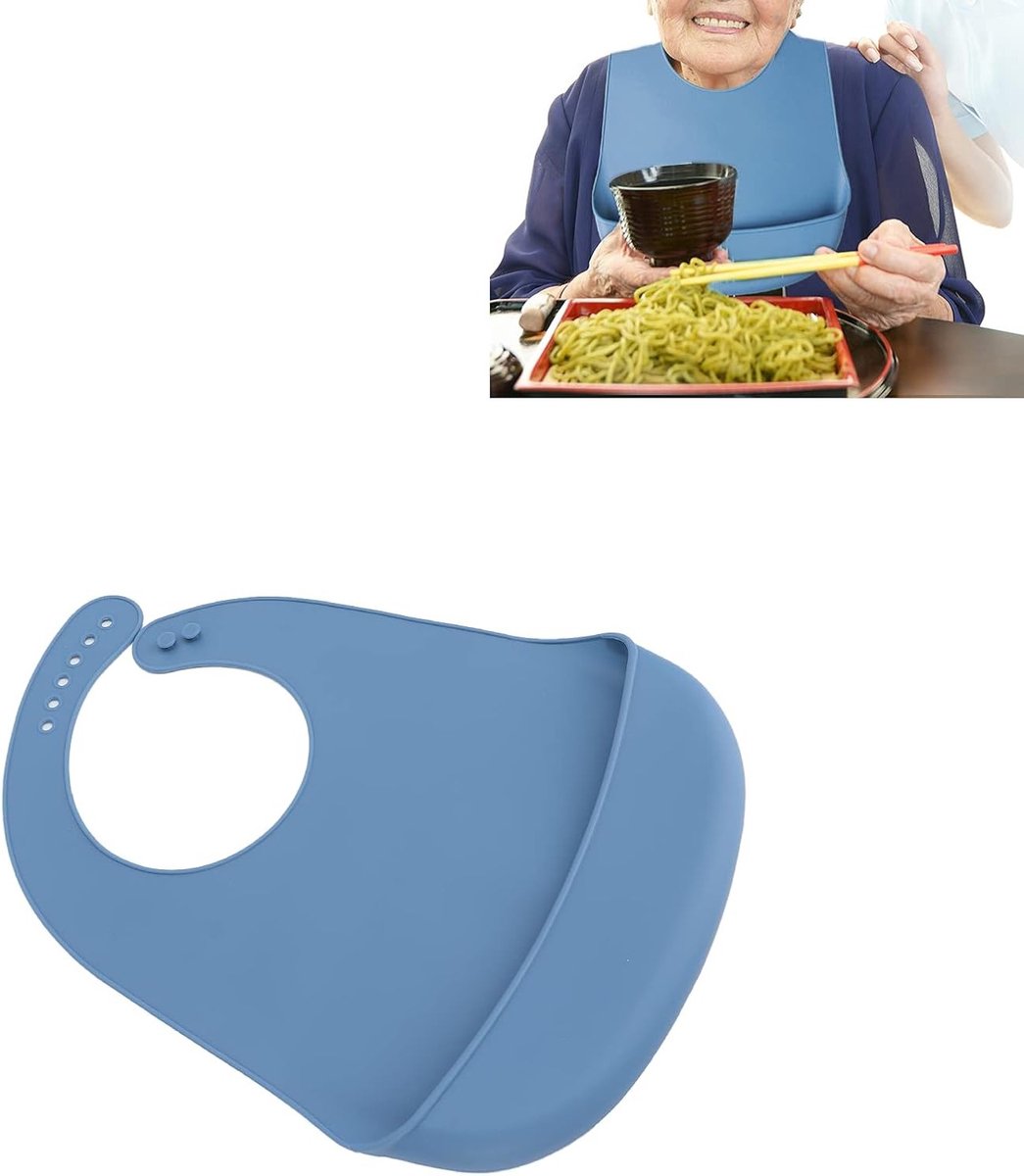 Waterdichte Siliconen Slabbetje voor Volwassenen, Wasbaar met Vangbak, Ideaal voor Eten en Kledingbescherming (Blauw)