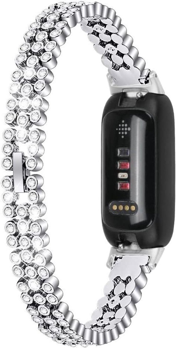 Horlogeband voor Fitbit - Polsband Armband - Activiteiten Tracker - Kristallen Strass Versiering - 140-203mm pols - Zilver
