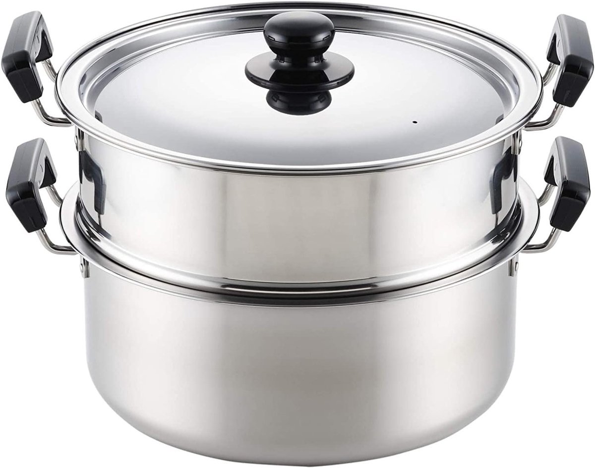 Gietijzeren Stoompan - Stoomkoker - Gezond Koken - Grote Capaciteit - 28 cm - Zwart