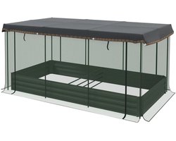 Grote Plantenbak - Luxe Bloembak met Vogelwerend Net & Zonnescherm - Plantenbed - Bloembed - Tuinbed - Kweekbak - Moestuinbak - voor Buiten, Terras, Tuin & Balkon - voor Groenten, Bloemen & Kruiden - 230 x 110 x 110 cm - Grijs/Groen/Zwart