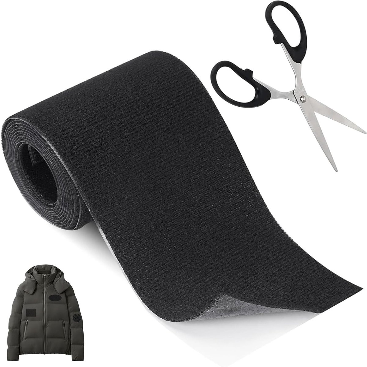 Adhesive Fabric Patches 10x200cm - Nylon Textieltape voor Meubels, Autozetels en Tentreparaties, Zwarte Plakpatches voor Functionele Kleding en Stofgaten