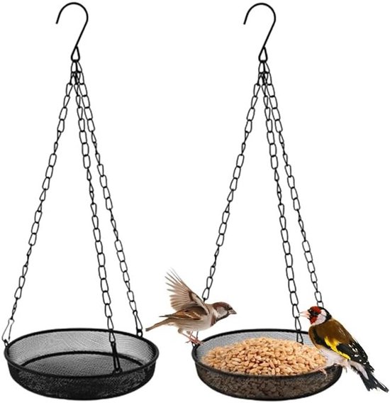 2 stuks voederhuis vogelvoederdispenser om op te hangen met ijzeren ketting en hakenronde mesh-voederdispenser voederschaal voor wilde vogelsronde vogelvoer voor tuin terras