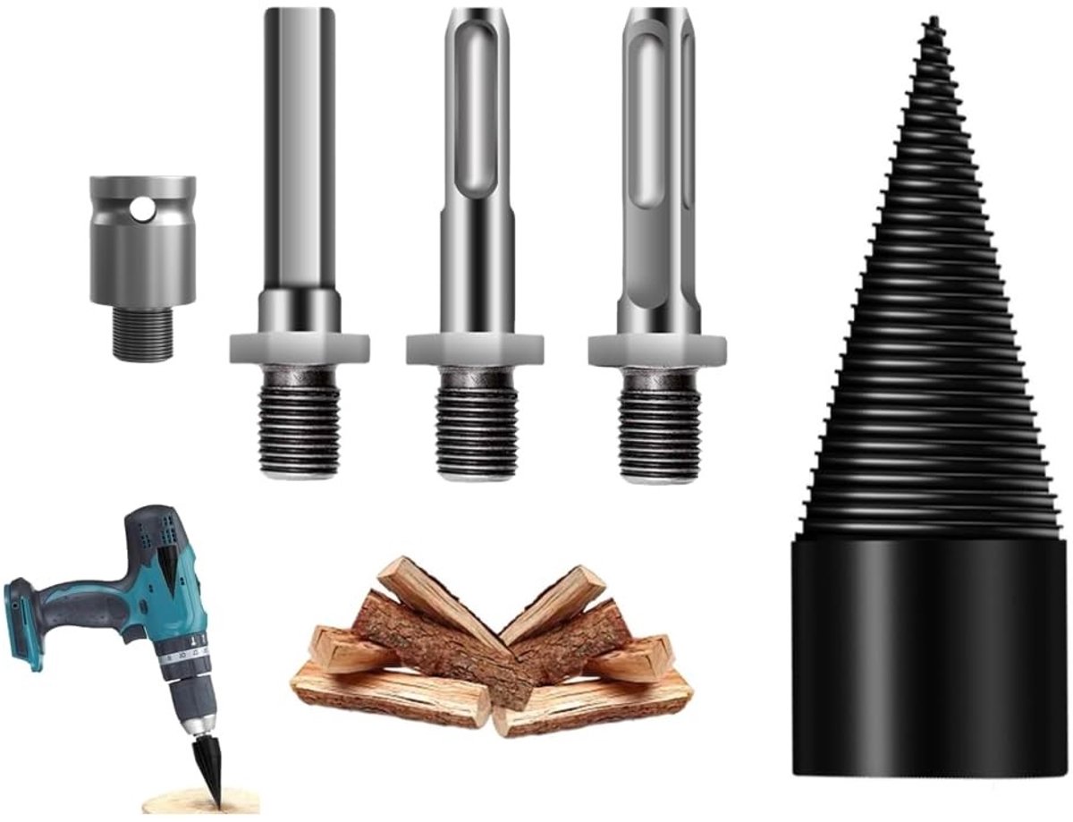 Houtsplitser Conus van 32 mm met 4 Handvatten, Ideaal voor Haardhout, Boor en Tuinwerkzaamheden