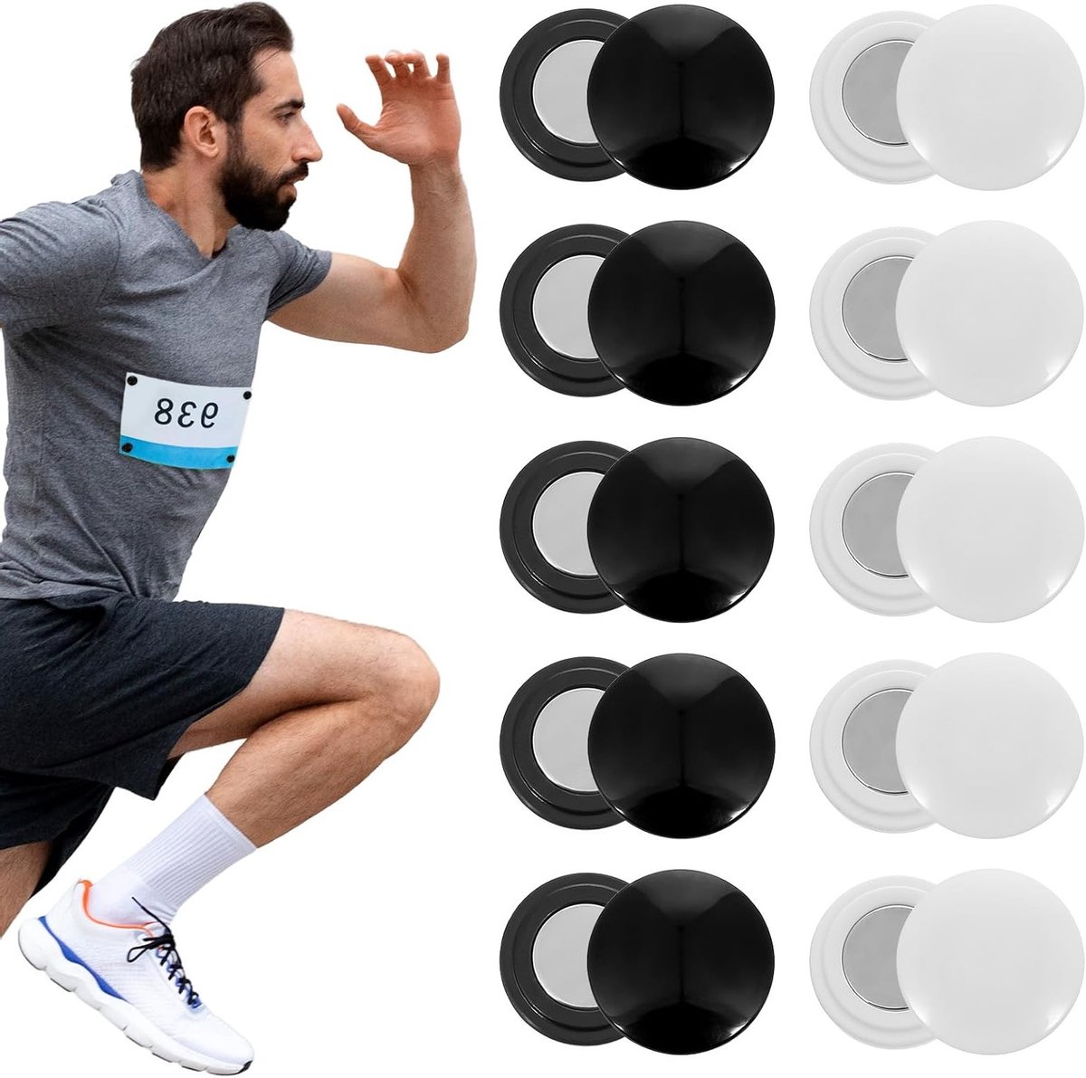 10 Paar Magnetische Bib Clips voor Marathon en Triathlon, Startnummer Houder, Hardloopaccessoires, Fietsclips en Vervangpinnen