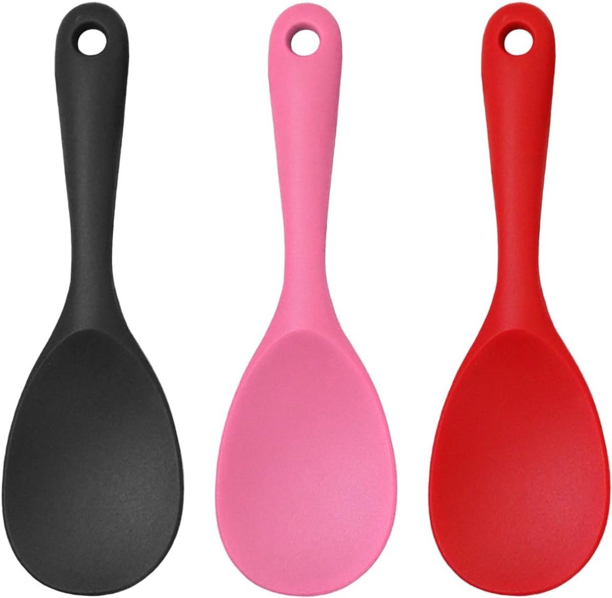 Siliconen Kooklepels - Set van 3 - Roze, Zwart en Rood - 22,5 cm - Hoogwaardige Kwaliteit