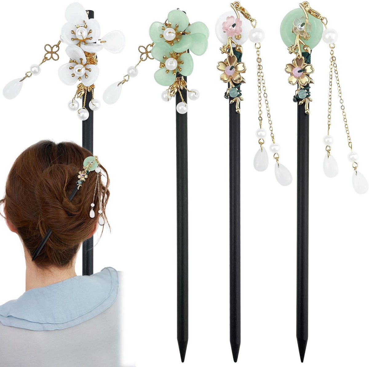 ONF3 - Chinese Haarspeldjes - Houten Haarclips - Retro Stijl - Meerdere Kleuren - Decoratieve Haaraccessoires - Geschikt voor Vrouwen en Meisjes...