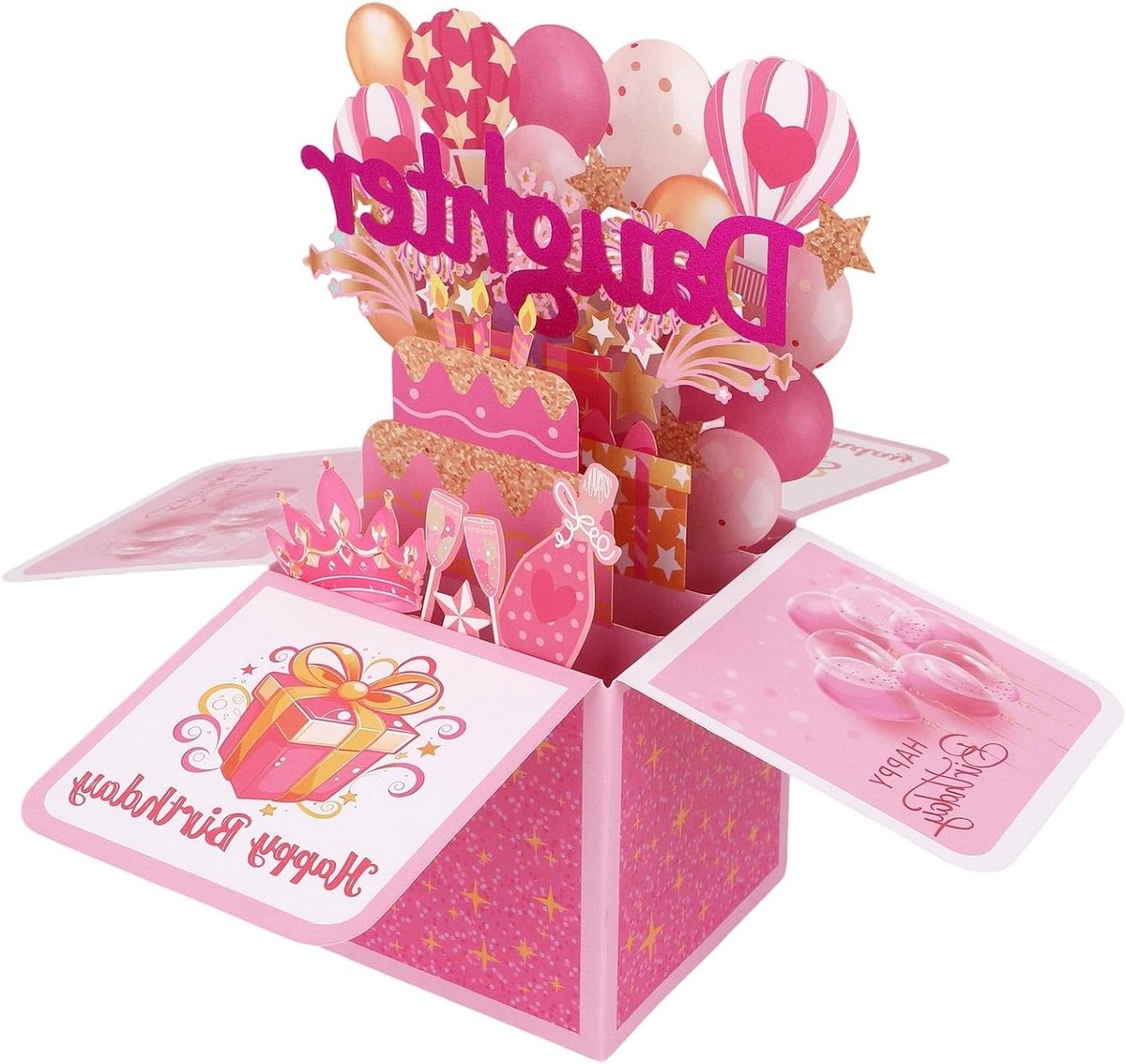 Pop Up Verjaardagskaart met Taart en Ballonnen - Gepersonaliseerd Cadeau voor Dochter alle leeftijden