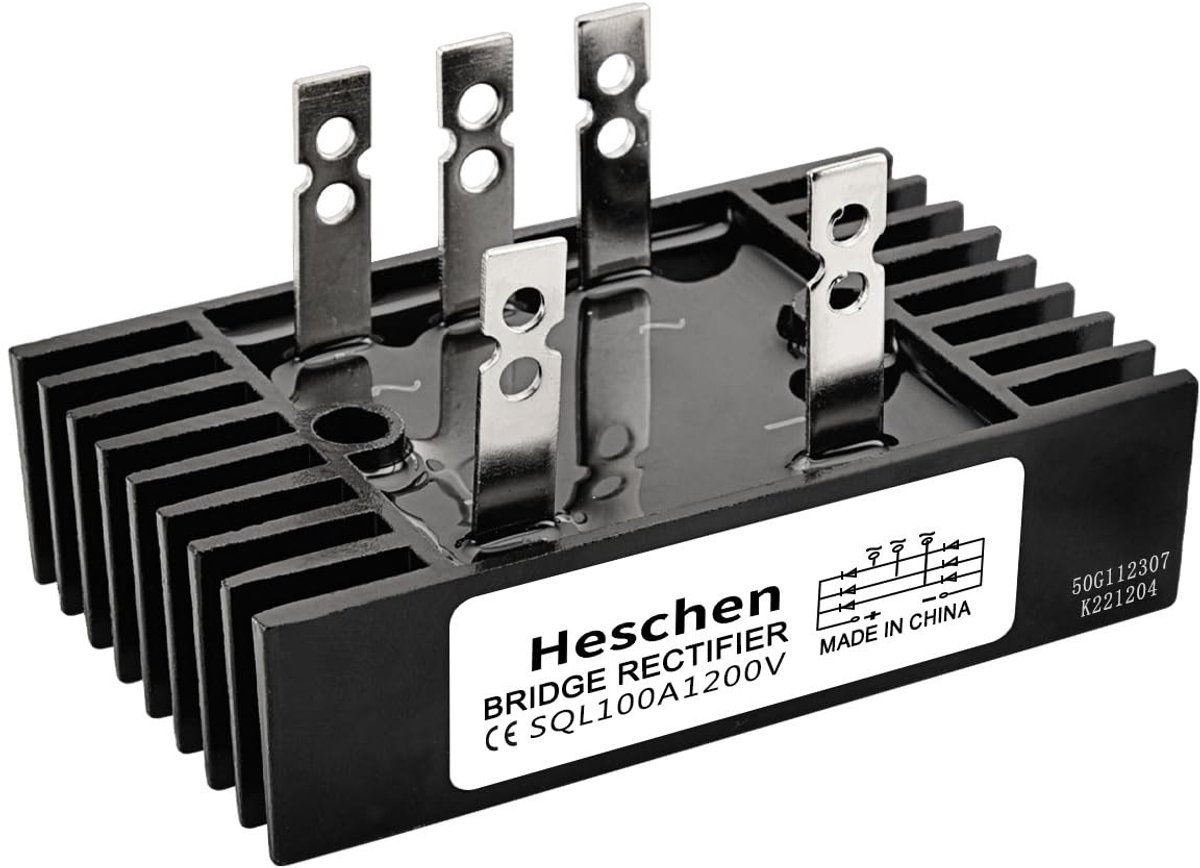 Allecto - Heschen SQL-100A - Driefasige gelijkrichter - 100 A - Heatsink ontwerp - Diode brug - Ideaal voor industriële toepassingen - 98 x 60 x 27 mm