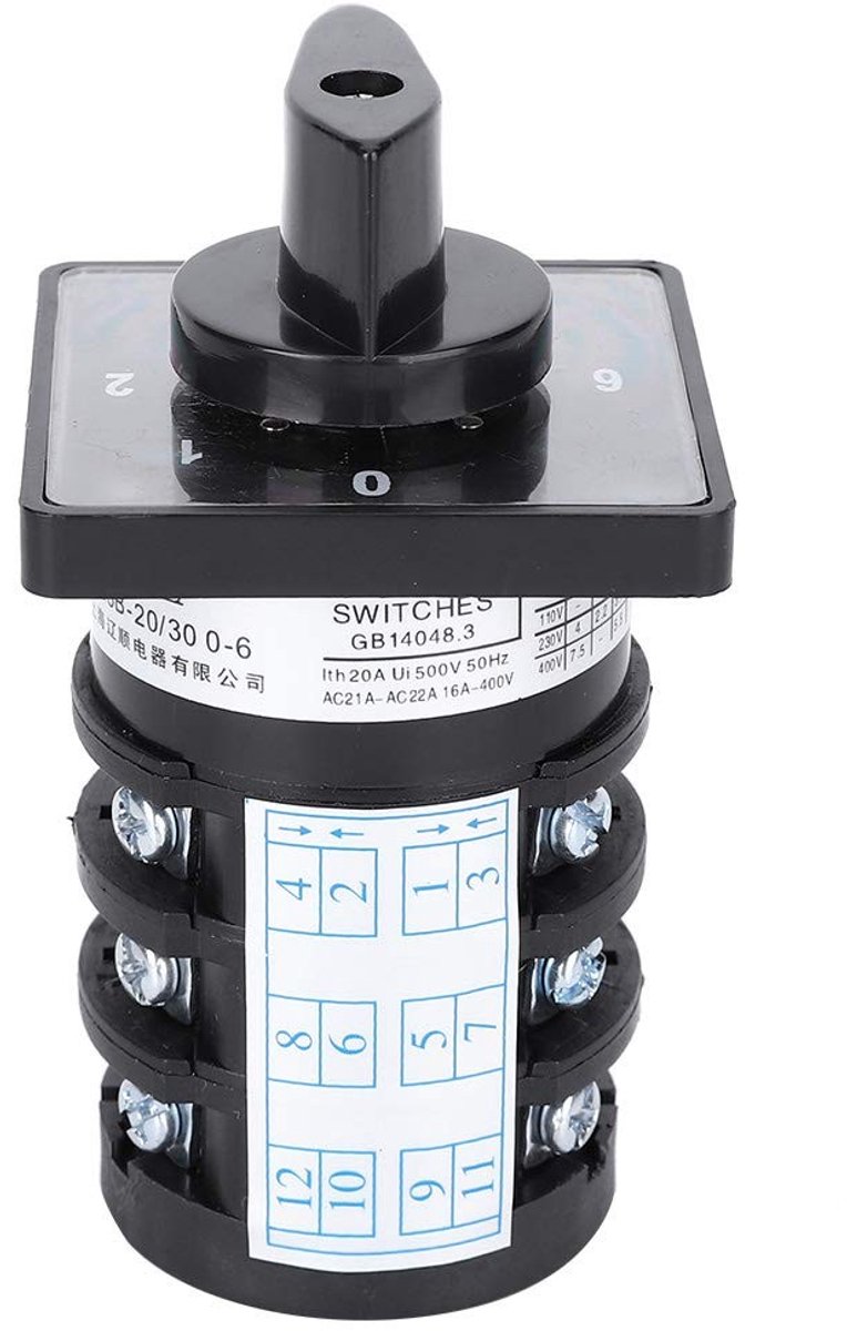 aladdien - Rotary Switch - 20A 500V - Duurzaam - Zwart - 7-Way Rotary - Geschikt voor elektrische toepassingen - Compact formaat