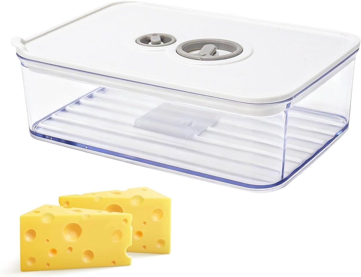 Voedselopslagdoos met Deksel 1250ml - Vershoudbox met Timer en Label voor Kaas, Worst en Groenten, Stapelbare Koelkastoplossing