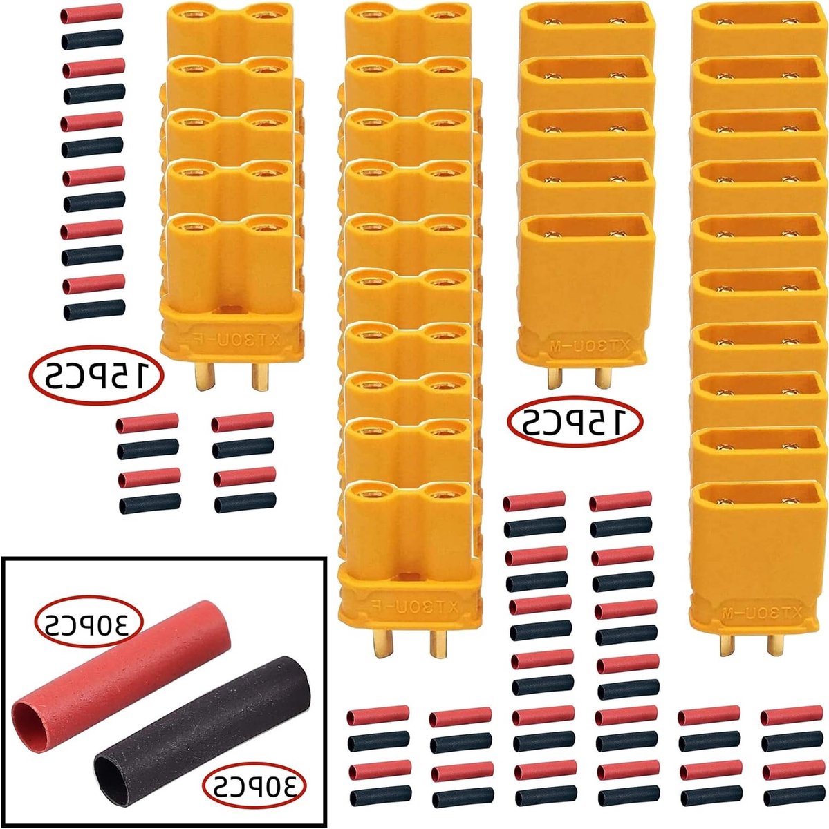 15 Paar XT30 Male Female Accu Connectoren met Warmtekrimp Tubing voor RC Vliegtuigen en Drones