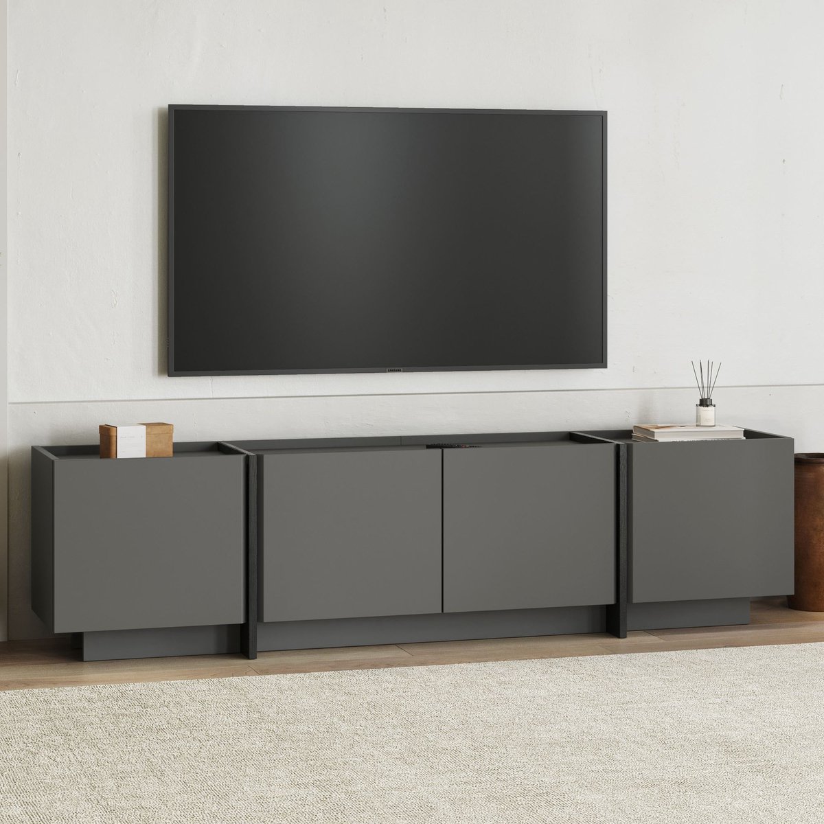 Asir - TV-standaard - Antraciet, zwart - 100% met melamine gecoat spaanplaat - 189 x 41,2 x 15 cm