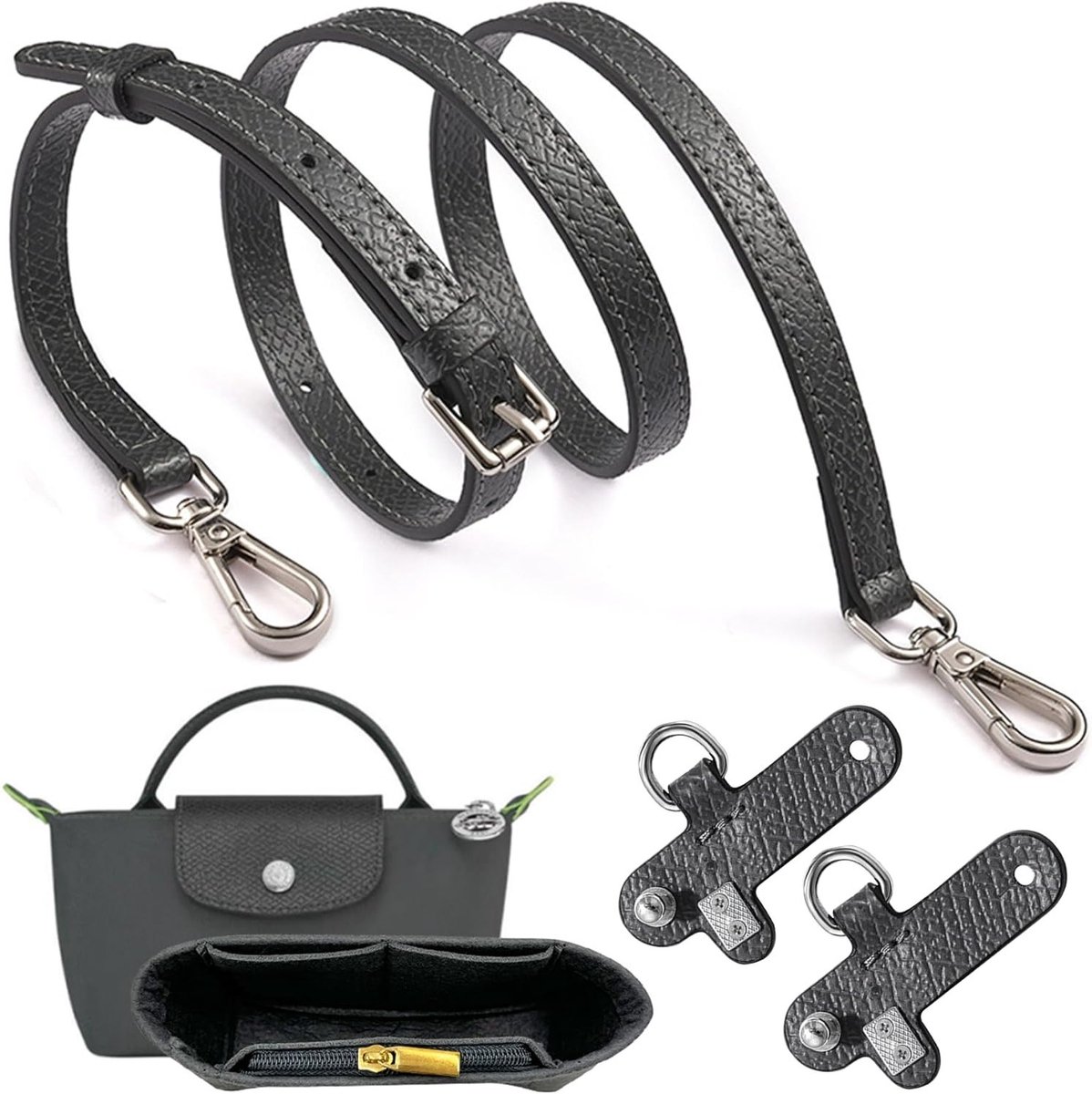 Bag Organiser met Schouderband voor Longchamp Tas - Draagriem voor Mini Tas - Grijs Accessoire voor Organisatie en Comfort