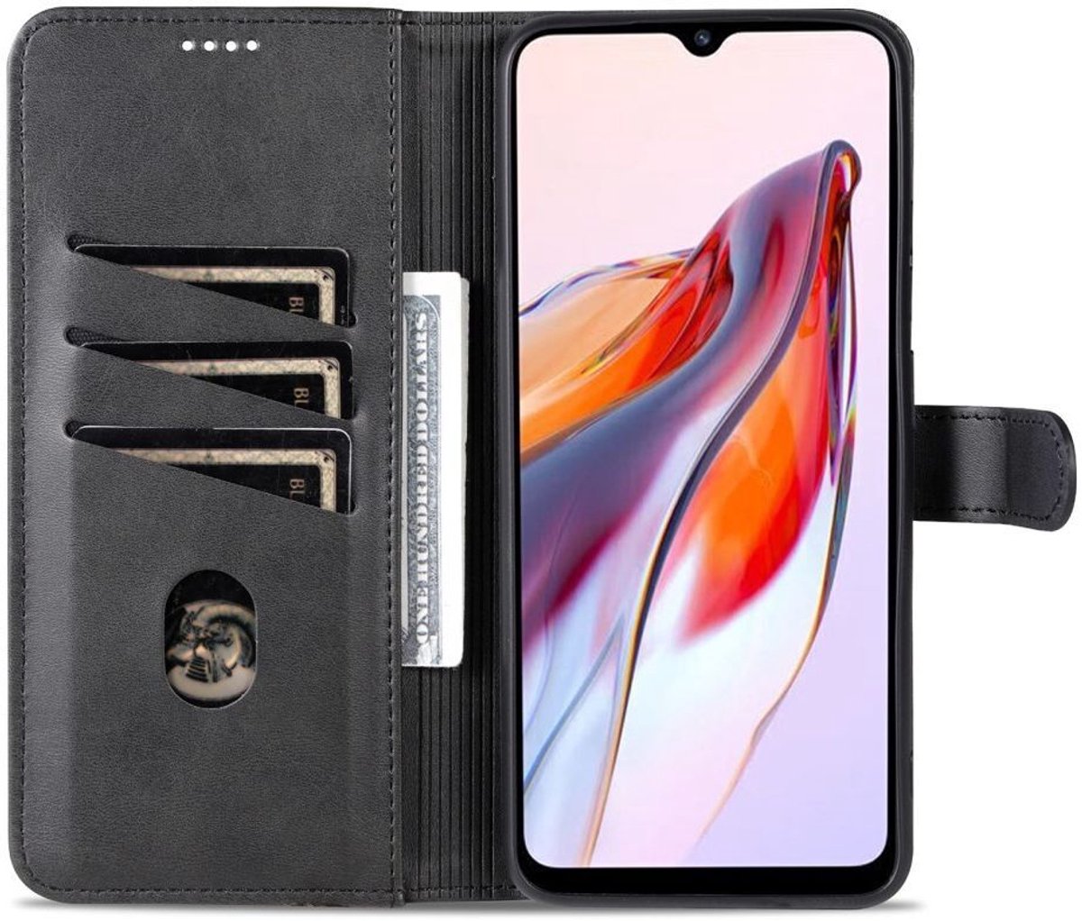 AZNS Xiaomi Redmi 12C Hoesje Wallet Book Case Kunstleer Zwart