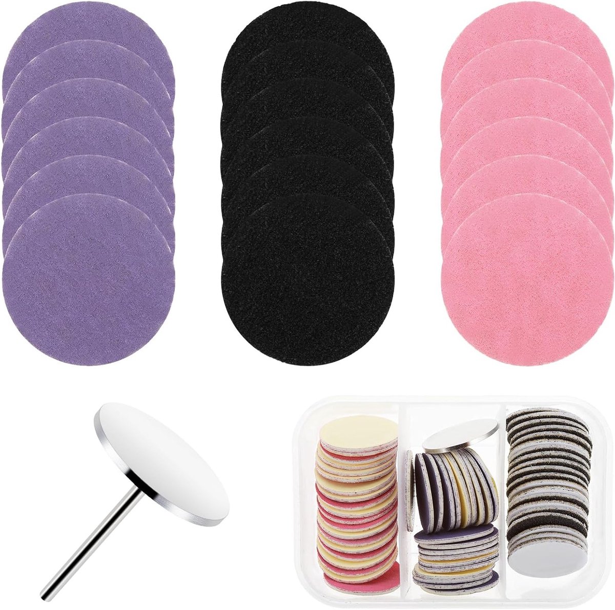 Schuurpapier schijven (korrel 80, 150, 240) en metalen nageldrill voor voetbestanden, vervangbare schijven voor dode huid, eelt en nagelriemen verwijderen, manicure en pedicure hulpmiddelen