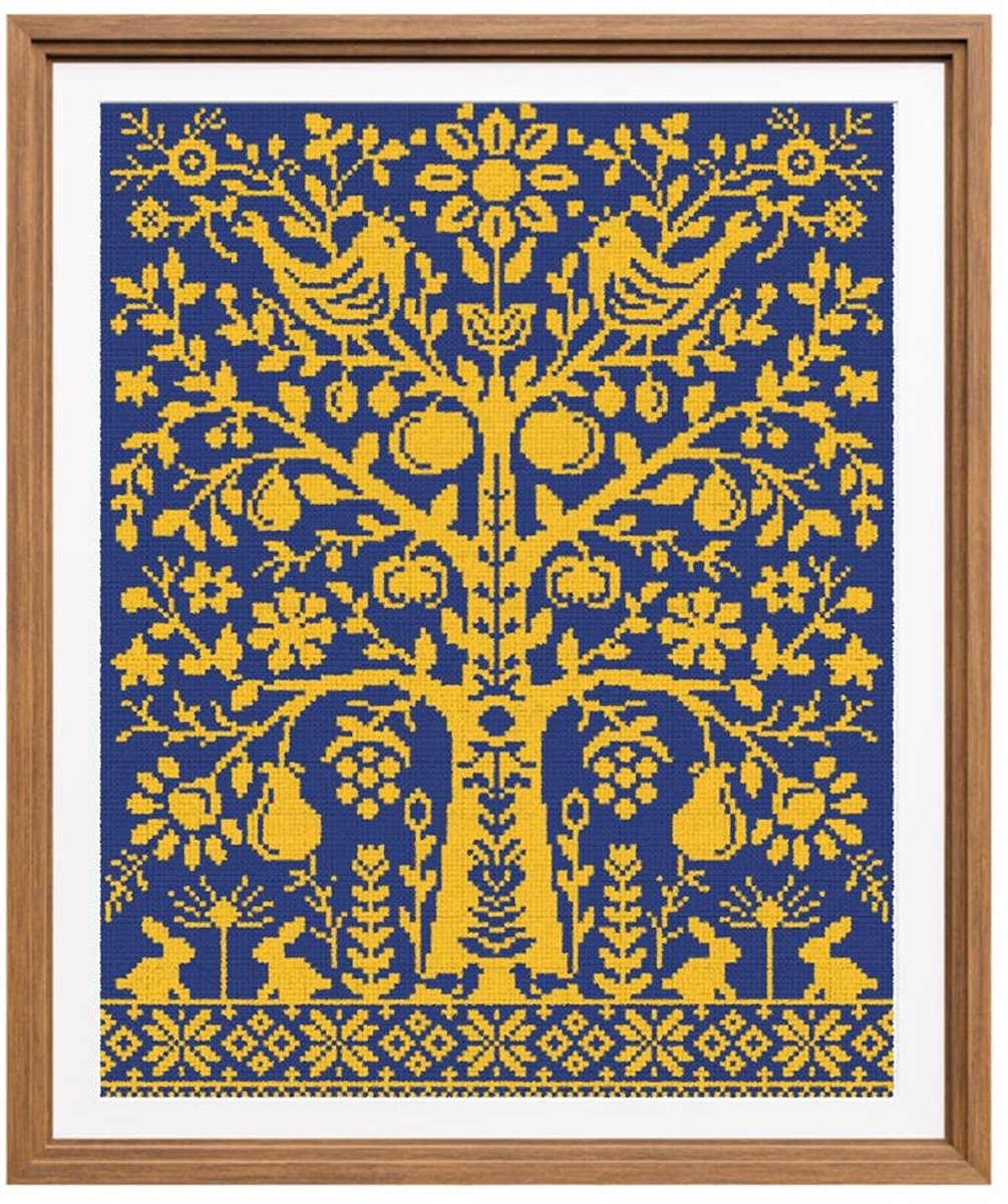 aladdien - Voorgedrukte Kruissteekset Boompatroon - Volkskunst voor Beginners - 40x50cm - Borduur Hobby - Creatieve Activiteit - Geschikt voor Volwa..