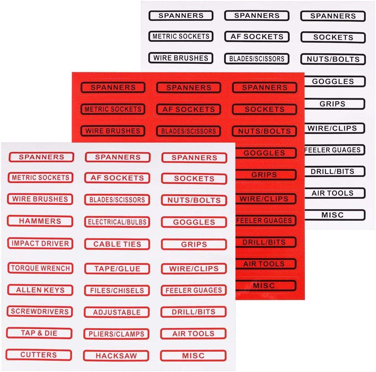 Allecto - Toolbox Labels Stickers - Vinyl Adhesive voor Gereedschapskisten - Orde en Duidelijkheid - 3 Stuks - Archiefkasten - Organisatie - Voor t...