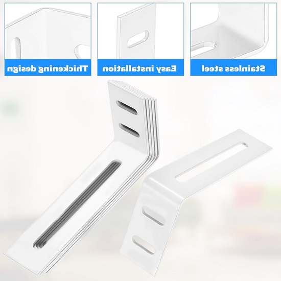 Set van 6 Hoeksteunen voor Meubels, Verstelbare 90 Graden L-vormige Metaalsteunen met Sleuven - Wit, 10 x 5 x 2.5cm, Ideaal voor Klussen en Verbouwingen van Merkloos — afbeelding 2