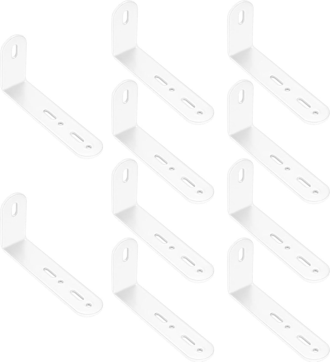 Set van 10 Verstelbare Hoekhouders voor Meubels, L-vormige Hoekbeugels met 3 Sleuven, 90 Graden, Wit, Perfect voor Stabiele Bevestiging en Ondersteuning van Meubelstukken, 111 x 52 x 25 mm