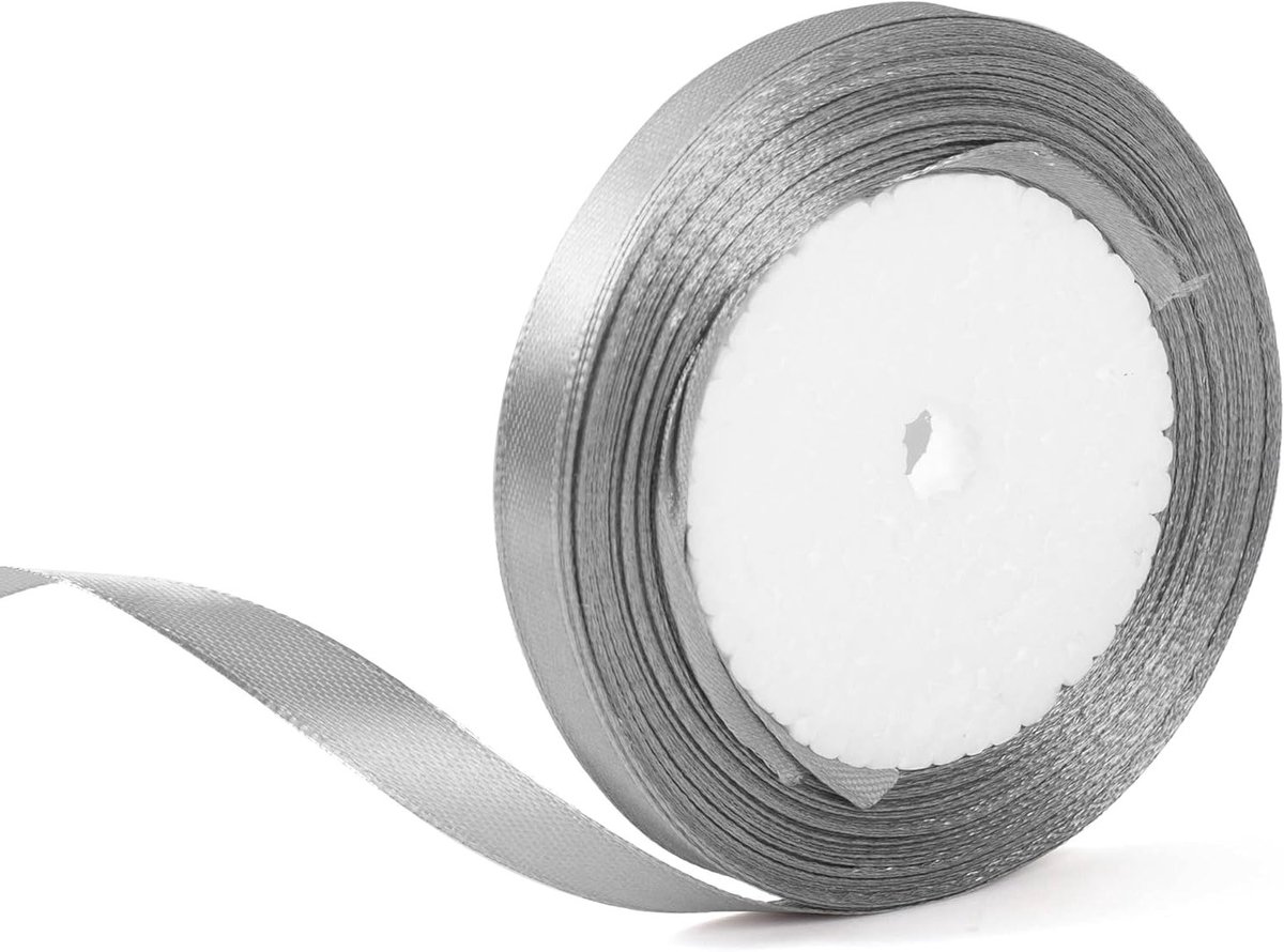 Zilveren Grijze Cadeau Inpaklint van 10mm, 22m Lang, Perfect voor Halloween, Bruiloften en Creatieve Decoraties