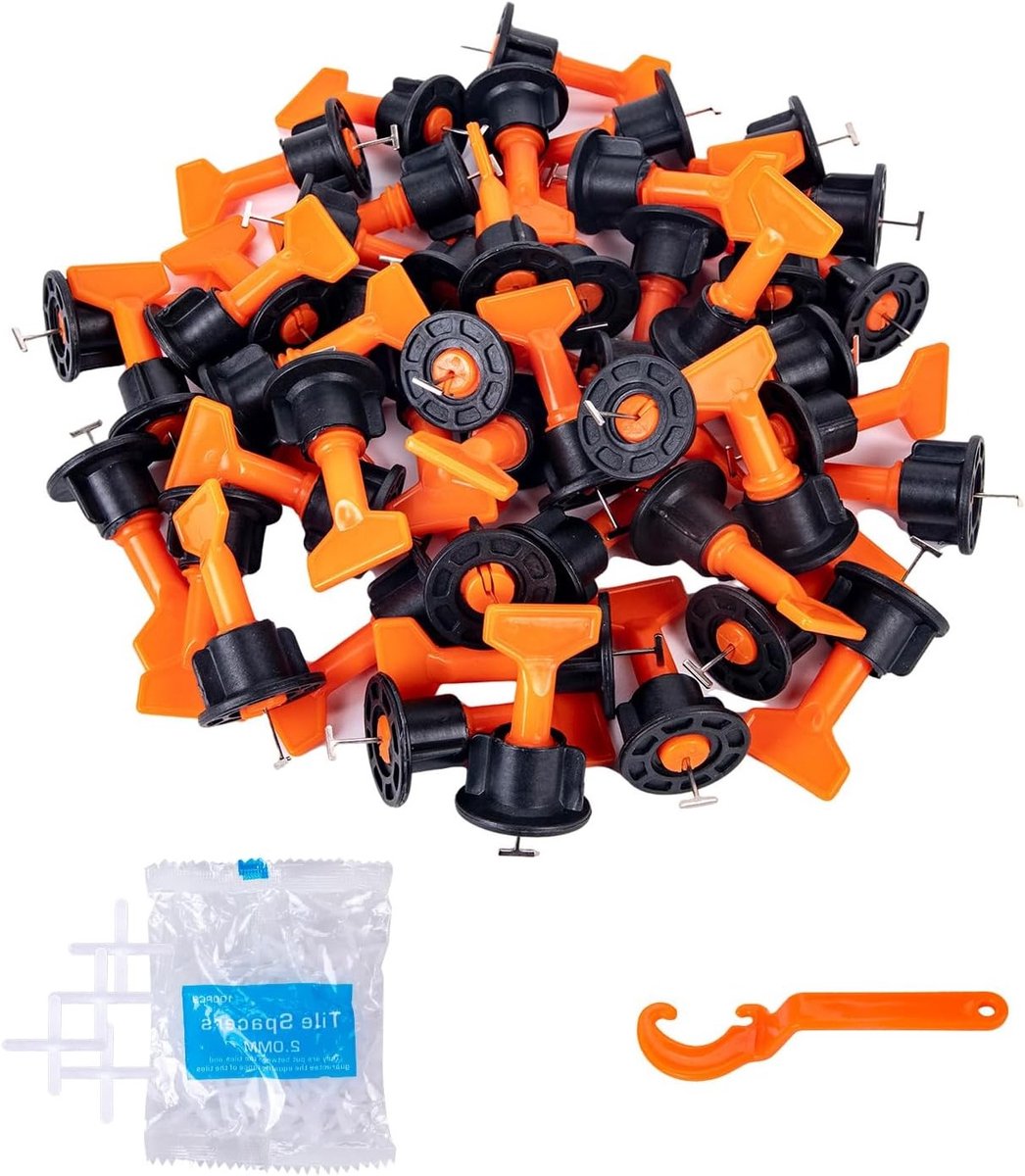 Set van 50 Tegelnivelleersysteem 2 mm + 100 Tegelafstandhouders 2 mm voor Vloerinstallatie, Nivelleertools en Tegelspacers