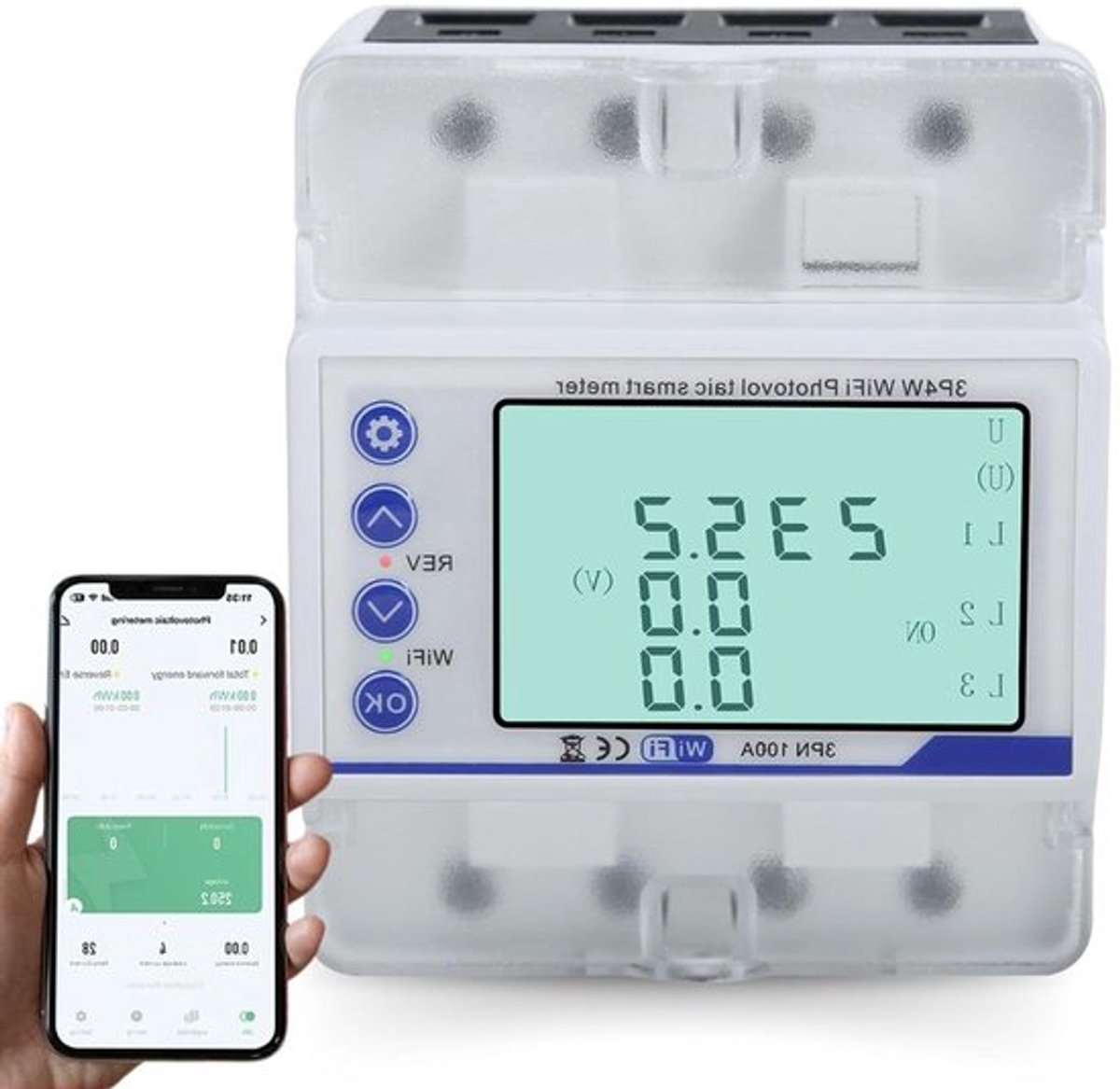 3 Fase Stroommeter 100A 380V AC Wifi Elektriciteitsmeter met Tijdregeling - Energiedisplay