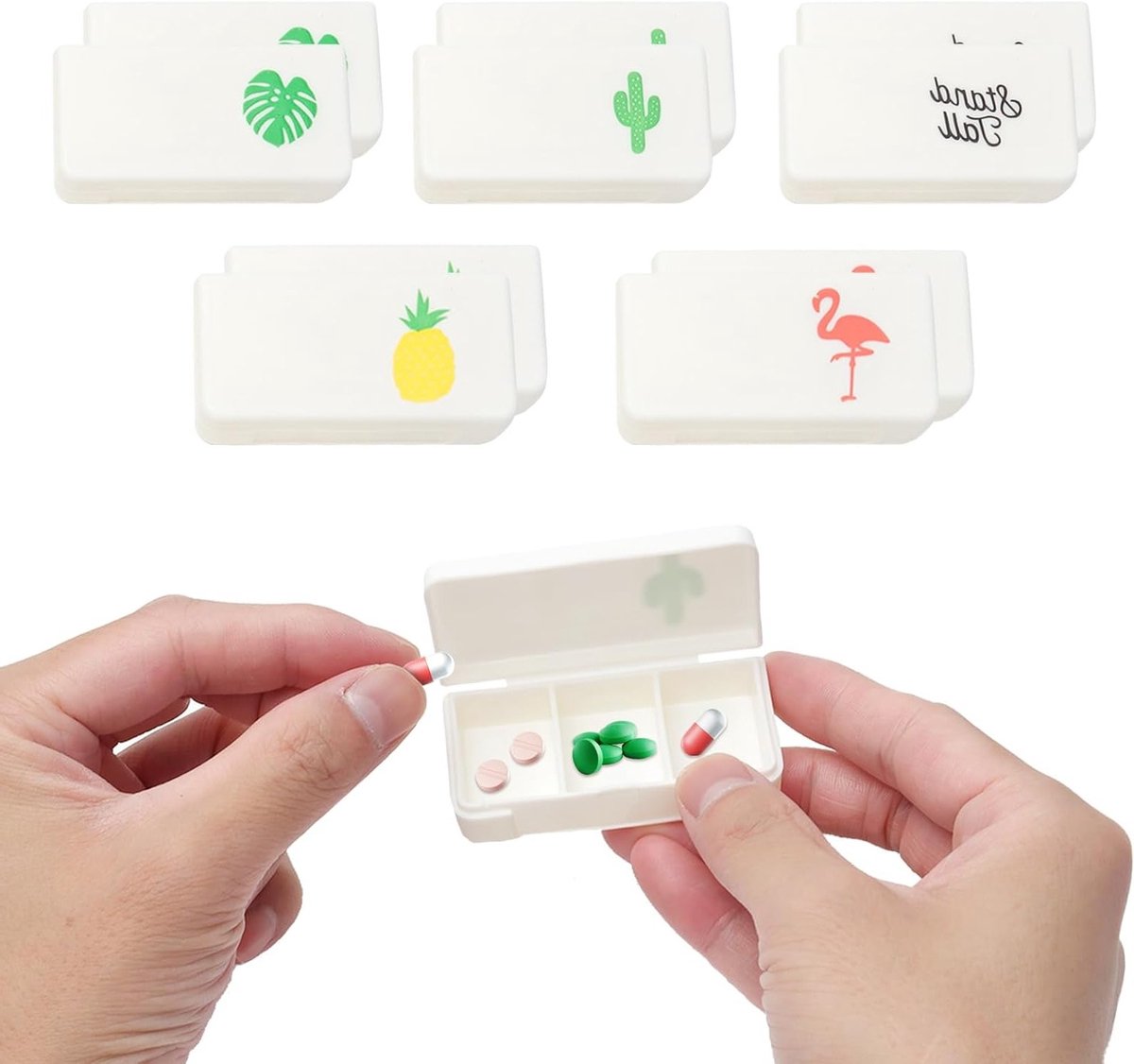 Kleine pillendoos voor onderweg met 3 vakken, ideaal voor tabletten en medicijnen, compact en handig
