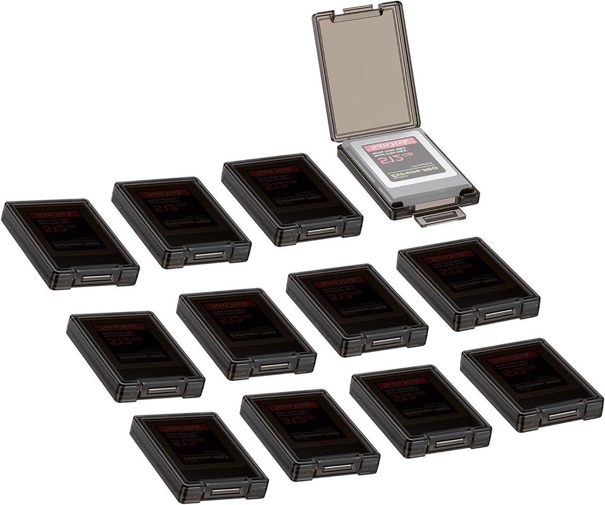12 PCS Geheugenkaartopslagdozen, Waterdicht en Schokbestendig, Geschikt voor XQD en CFexpress Type B Kaarten met Labels