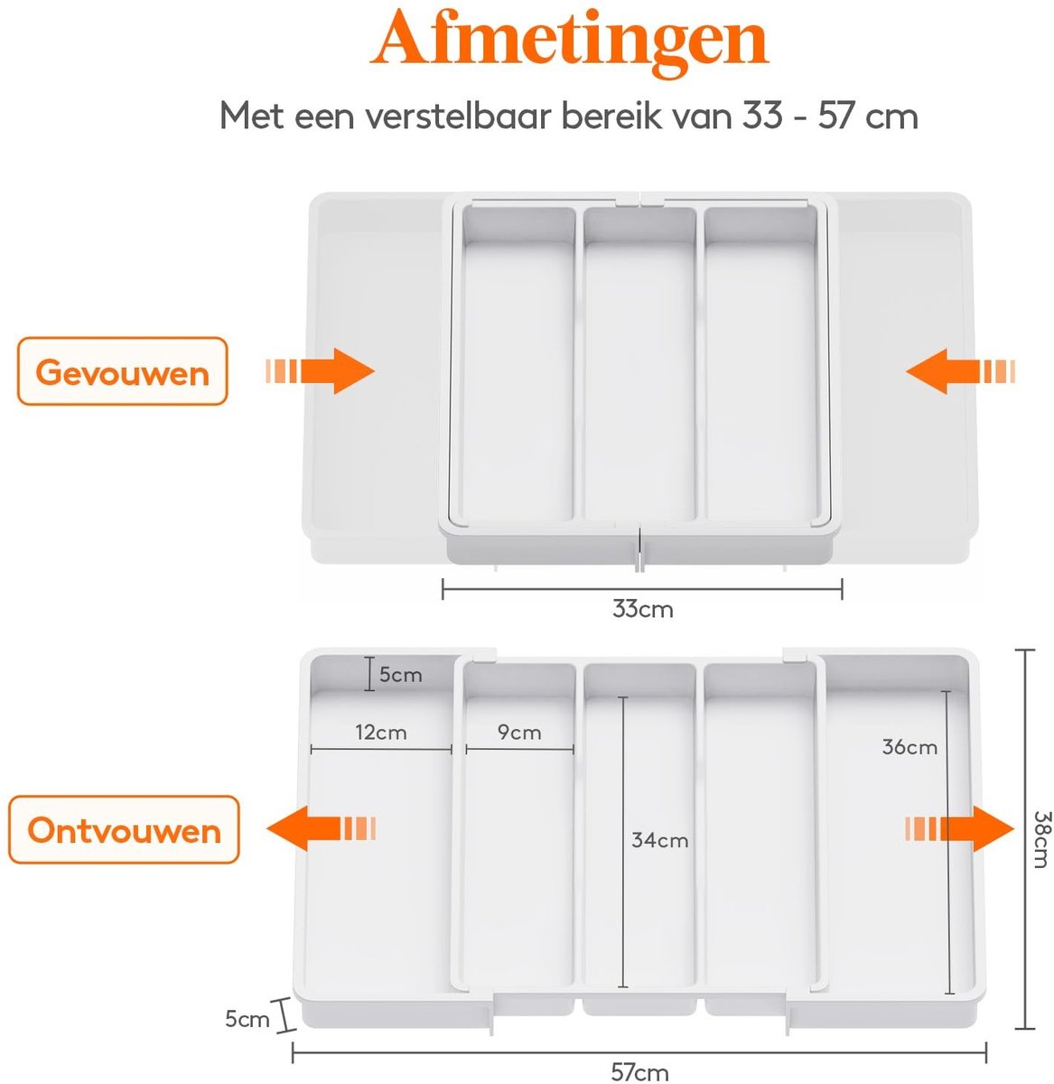 aladdien - Bestek Organizer - Keuken Organizer - Ruimtebesparend - Groot formaat - Bestekbak - Ideaal voor keuken - Wit