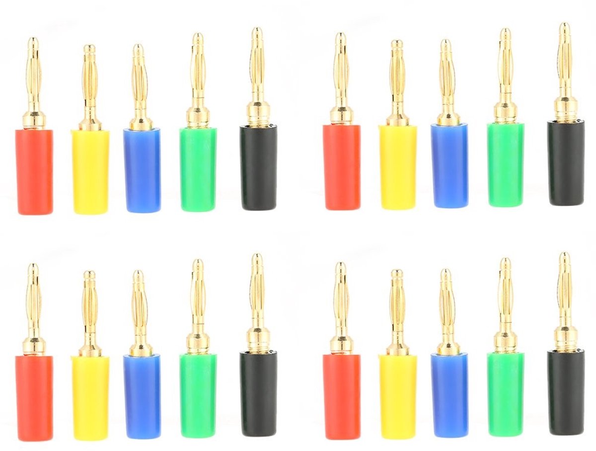 aladdien - gemengde kleur banana plugs - 2mm - 20 stuks voor speakers - audiokabels - versterkers - ideaal voor muziek - geschikt voor verschillende..