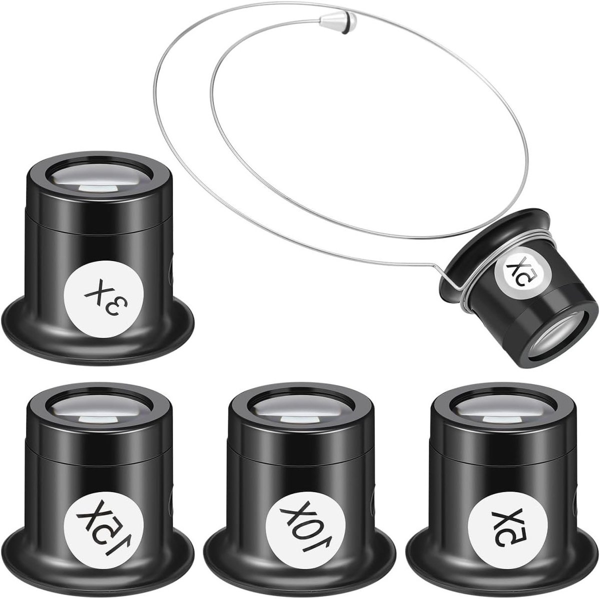 4 Stuks Vergrootglas voor Juweliers - Handfree Loep voor Nauwkeurig Werk, Ideaal voor Horlogemakers en Ambachtslieden