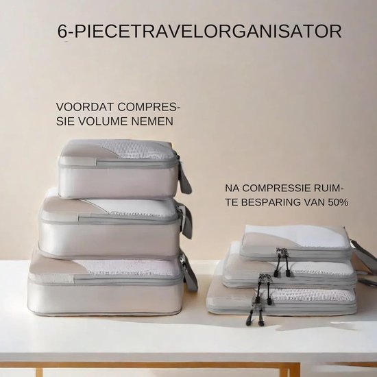 Compressiezakken Set - Reisorganizers - Bagage Opslag - Ruimtebesparend Ontwerp - 6 Delig - Zwart — afbeelding 2