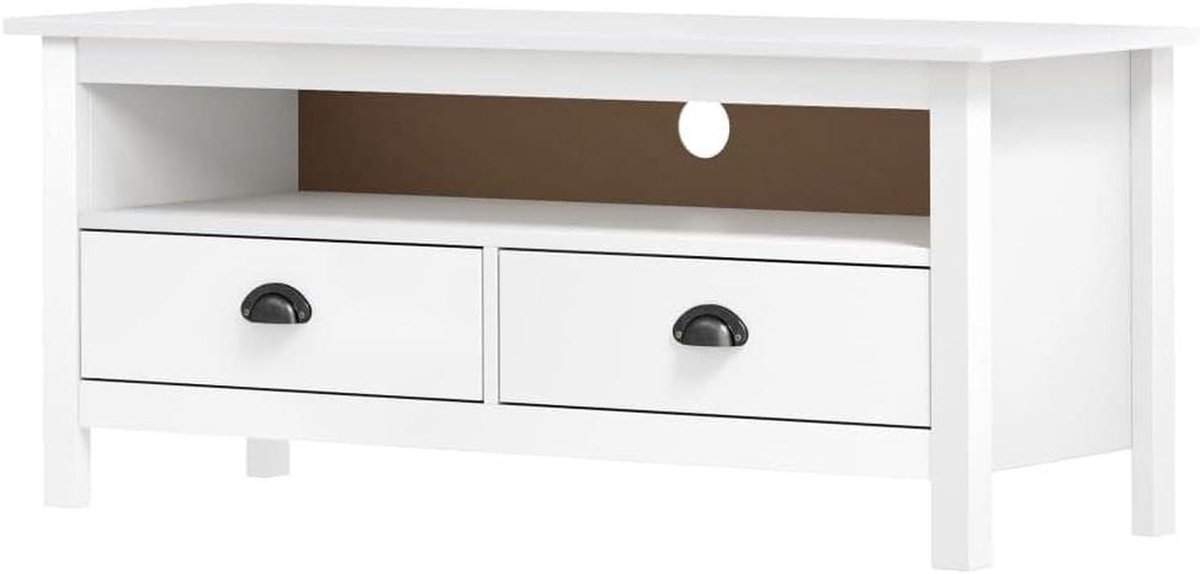 Houten TV Meubel - Mediabox Kast - Opbergen Entertainment - Massief Grenenhout - 110 x 40 x 47 cm - Wit