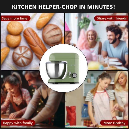 Multi Functional Kitchen Electric Mixer Food Dough Blender,Stand Tilt-Head,6-Speed Adjustable,1300W Electric Cake Mixer with Bowl, Beater Dough Hook, Whisk, Mixers — afbeelding 4
